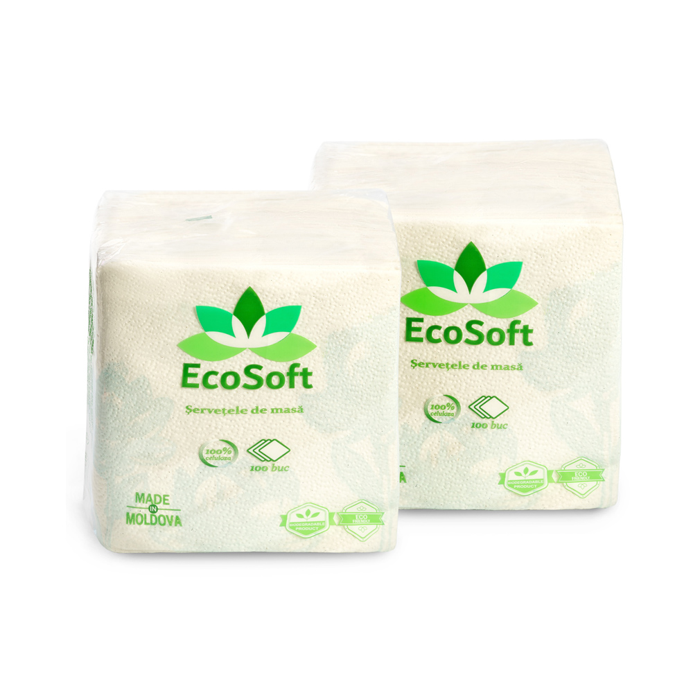 СС Ecosoft 100 Салфетки столовые EcoSoft, 1 слой, 24*24 см, 100 шт