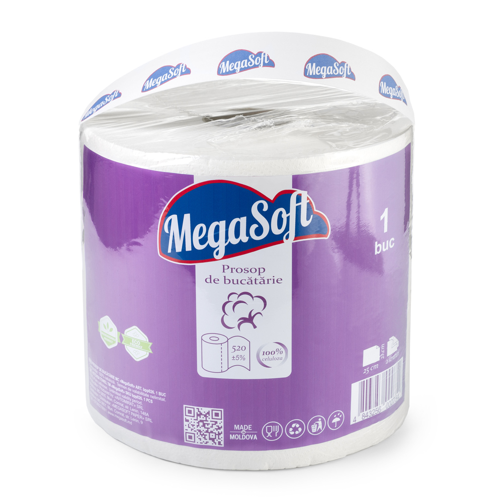 БП MegaSoft 520 1 шт Полотенце бумажное MegaSoft, 2-сл, 520 отрывов, 130 м, 1 шт